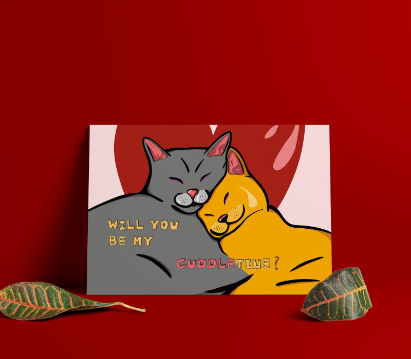 plakat miłosny ze śpiącymi kotami