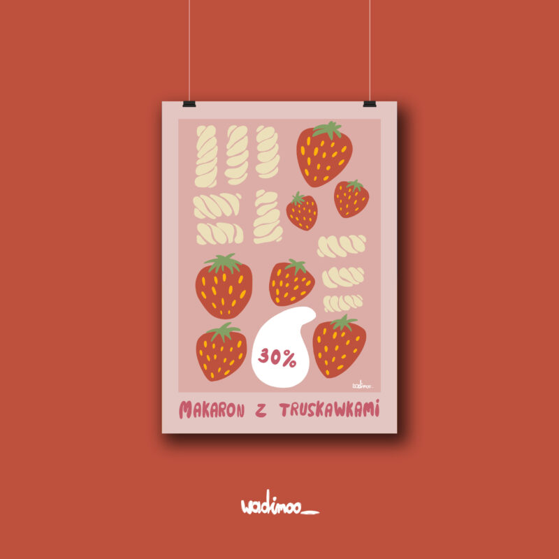 Plakat Makaron z Truskawkami i Śmietaną - Retro Smak