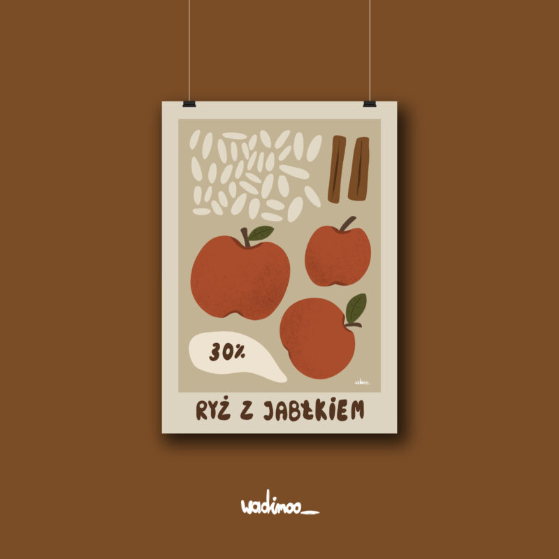 Plakat „Ryż z jabłkiem” | ilustracja inspirowana PRL-em