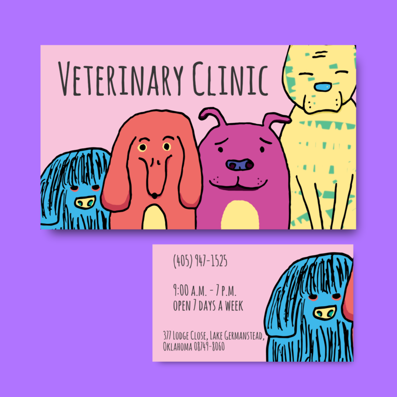 Veterinary Clinic Illustrated Business Cards