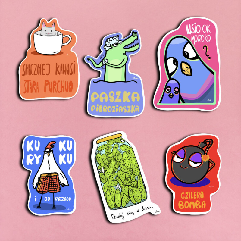 Funny Sticker Pack (6 pcs) – Colorful Cartoon Stickers | Cute & Quirky Illustration Set